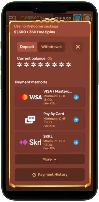 Cleobetra Make your first deposit